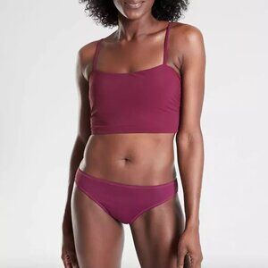 Athleta Shirred Bra Cup Longline Bikini Top and Bottoms, Size 36B/C; Velvet Plum